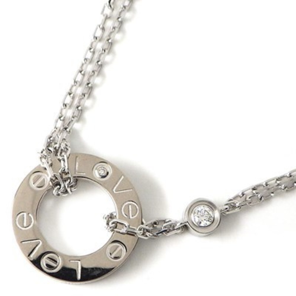 Cartier Love Circle Double Chain Diamond Necklace White Gold